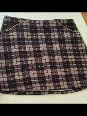 princess vera wang Plaid Quilted Mini Skirt in Taupe, Black & Red